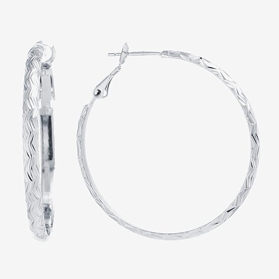 Silver Reflections Pure Silver Over Brass Hoop Earrings