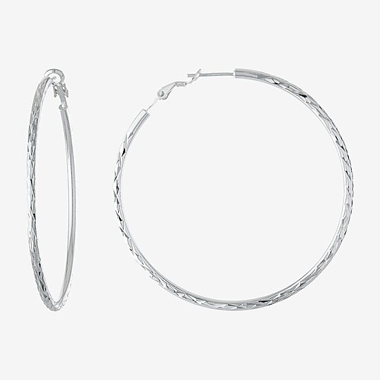 Silver Reflections Pure Silver Over Brass Hoop Earrings