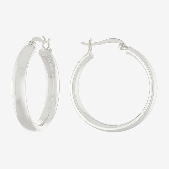 Silver Reflections Pure Silver Over Brass Hoop Earrings