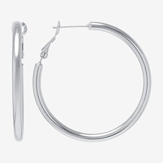 Silver Reflections Pure Silver Over Brass Hoop Earrings