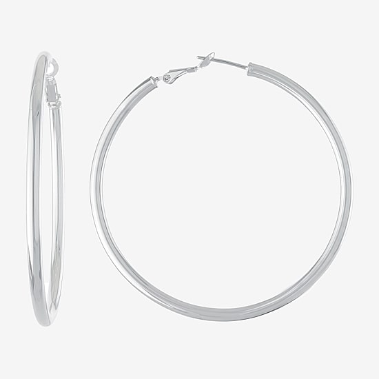 Silver Reflections Pure Silver Over Brass Hoop Earrings