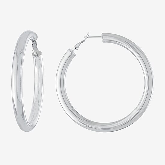 Silver Reflections Pure Silver Over Brass Hoop Earrings