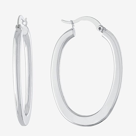 Silver Reflections Pure Silver Over Brass Hoop Earrings