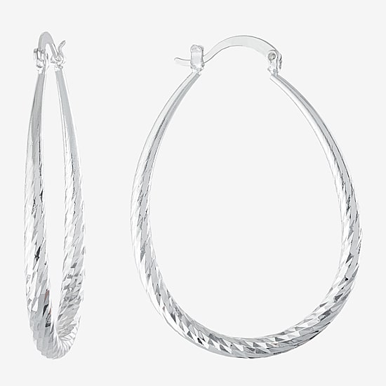Silver Reflections Pure Silver Over Brass Hoop Earrings