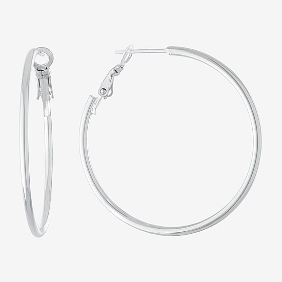 Silver Reflections Pure Silver Over Brass Hoop Earrings