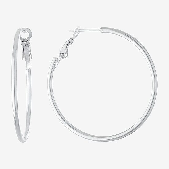 Silver Reflections Pure Silver Over Brass Hoop Earrings