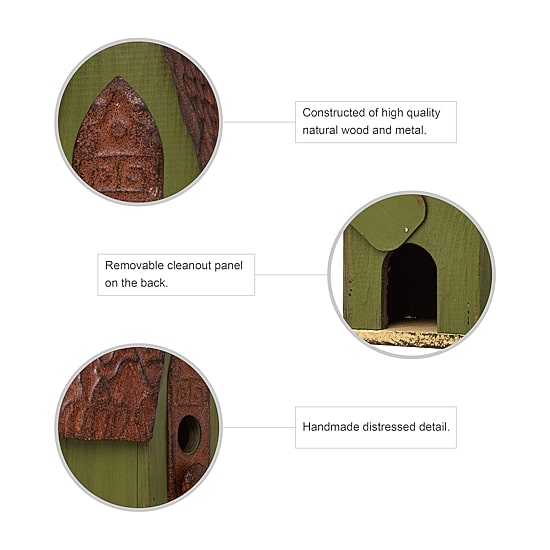 Glitzhome 13.25in Distressed Solid Wood Bird House
