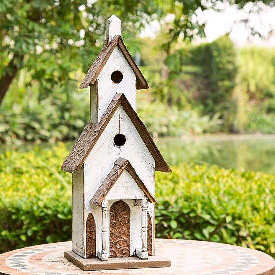 Glitzhome 23.5in Extra Large Wood White Bird House