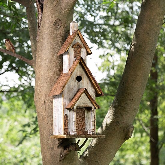Glitzhome 23.5in Extra Large Wood White Bird House