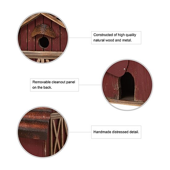 Glitzhome 10.25in Rustic Solid Wood Barn Bird House
