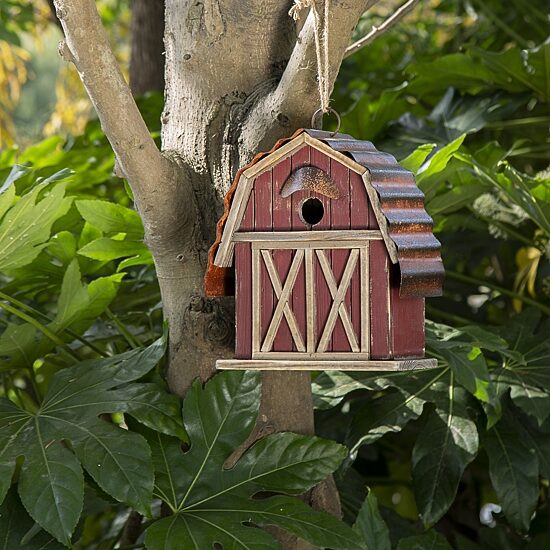 Glitzhome 10.25in Rustic Solid Wood Barn Bird House