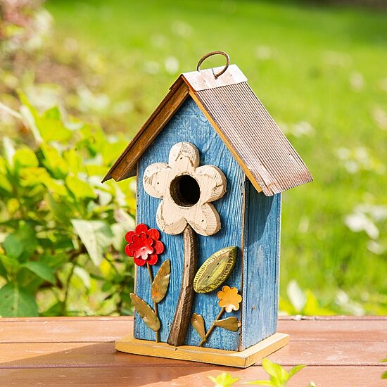 Glitzhome 10.25in Distressed Solid Wood Bird House