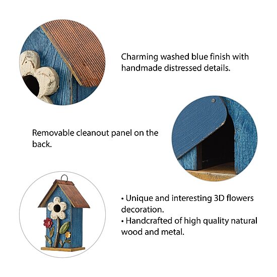 Glitzhome 10.25in Distressed Solid Wood Bird House