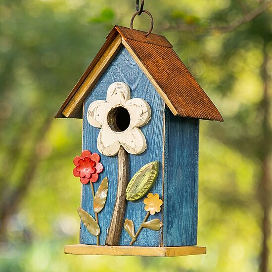 Glitzhome 10.25in Distressed Solid Wood Bird House