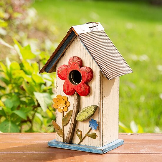 Glitzhome 10.25in Distressed Solid Wood Bird House