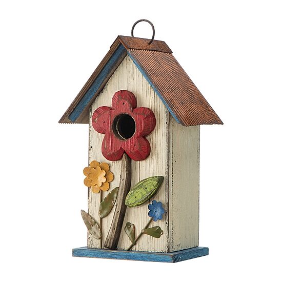 Glitzhome 10.25in Distressed Solid Wood Bird House