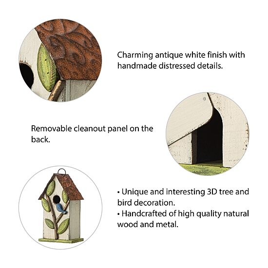 Glitzhome 9.75in Distressed Solid Wood Bird House