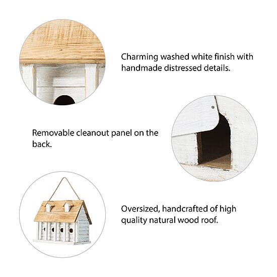 Glitzhome 14.25in Distressed Solid Wood Bird House