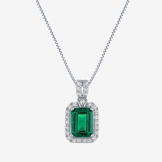 Womens Lab Created Green Emerald Sterling Silver 18 Inch Pendant Necklace