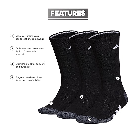 adidas Cushioned Mens 3 Pair Crew Socks