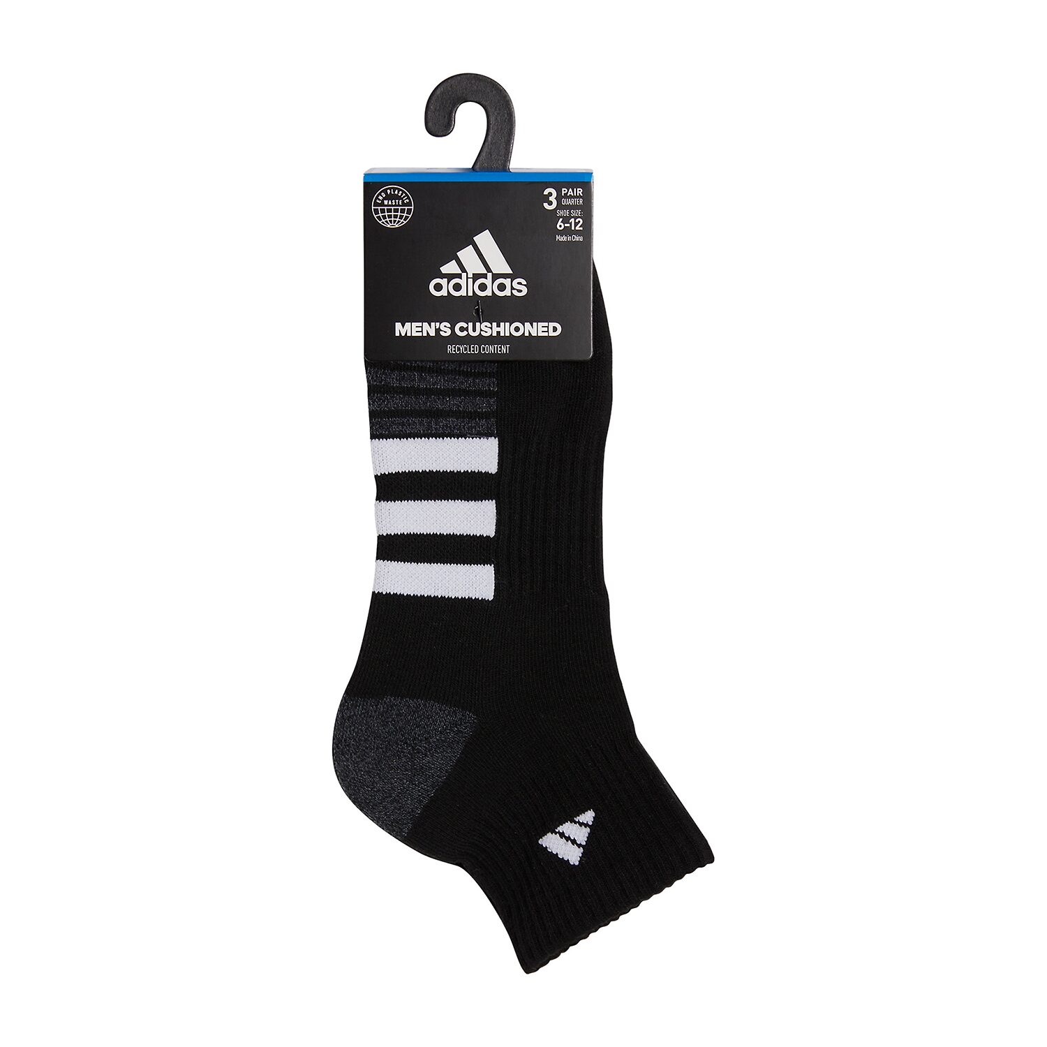 adidas Cushioned Mens 3 Pair Quarter Ankle Socks