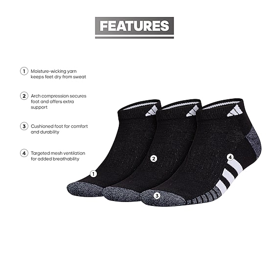 adidas Cushioned Mens 3 Pair Low Cut Socks