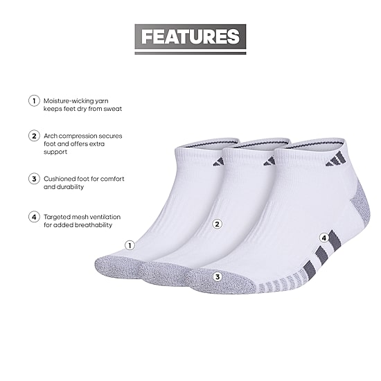 adidas Cushioned Mens 3 Pair Big and Tall Low Cut Socks