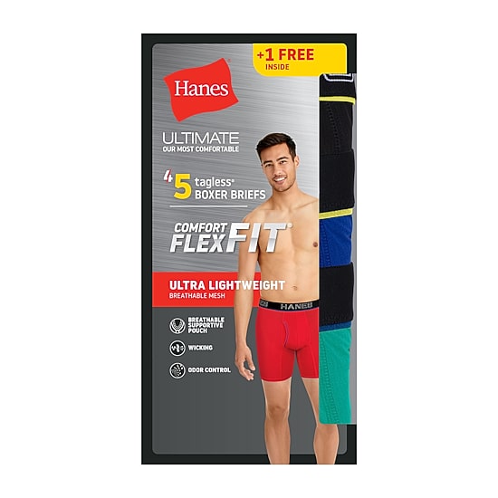 Hanes Ultimate Comfort Flex Fit Ultra Lightweight Bonus Pack Mens 5 Pack Boxer Briefs Uwbb5b