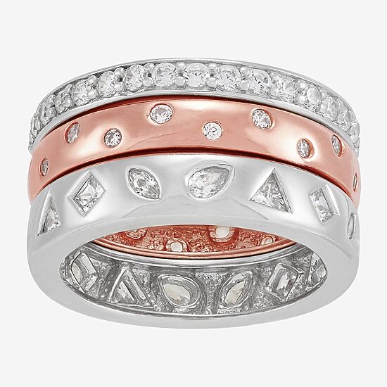 Limited Quantities! Womens Cubic Zirconia 18K Rose Gold Over Silver Sterling Silver Ring Set
