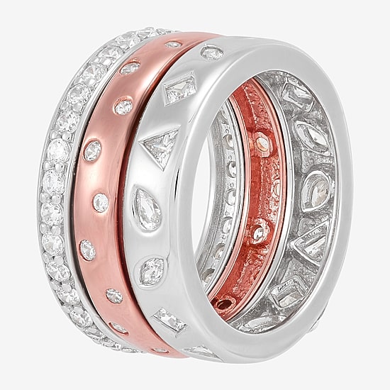 Limited Quantities! Womens Cubic Zirconia 18K Rose Gold Over Silver Sterling Silver Ring Set