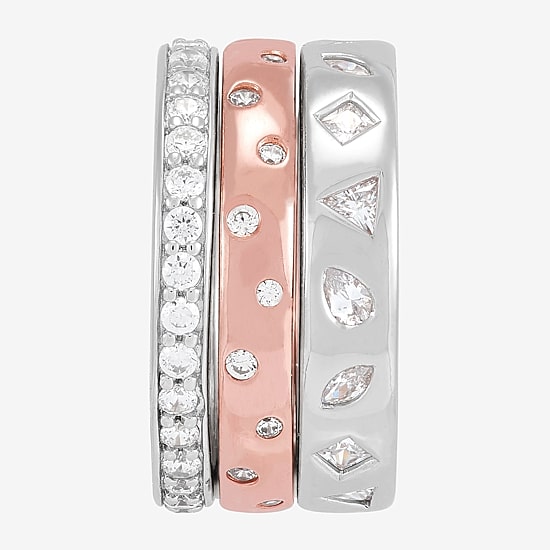 Limited Quantities! Womens Cubic Zirconia 18K Rose Gold Over Silver Sterling Silver Ring Set
