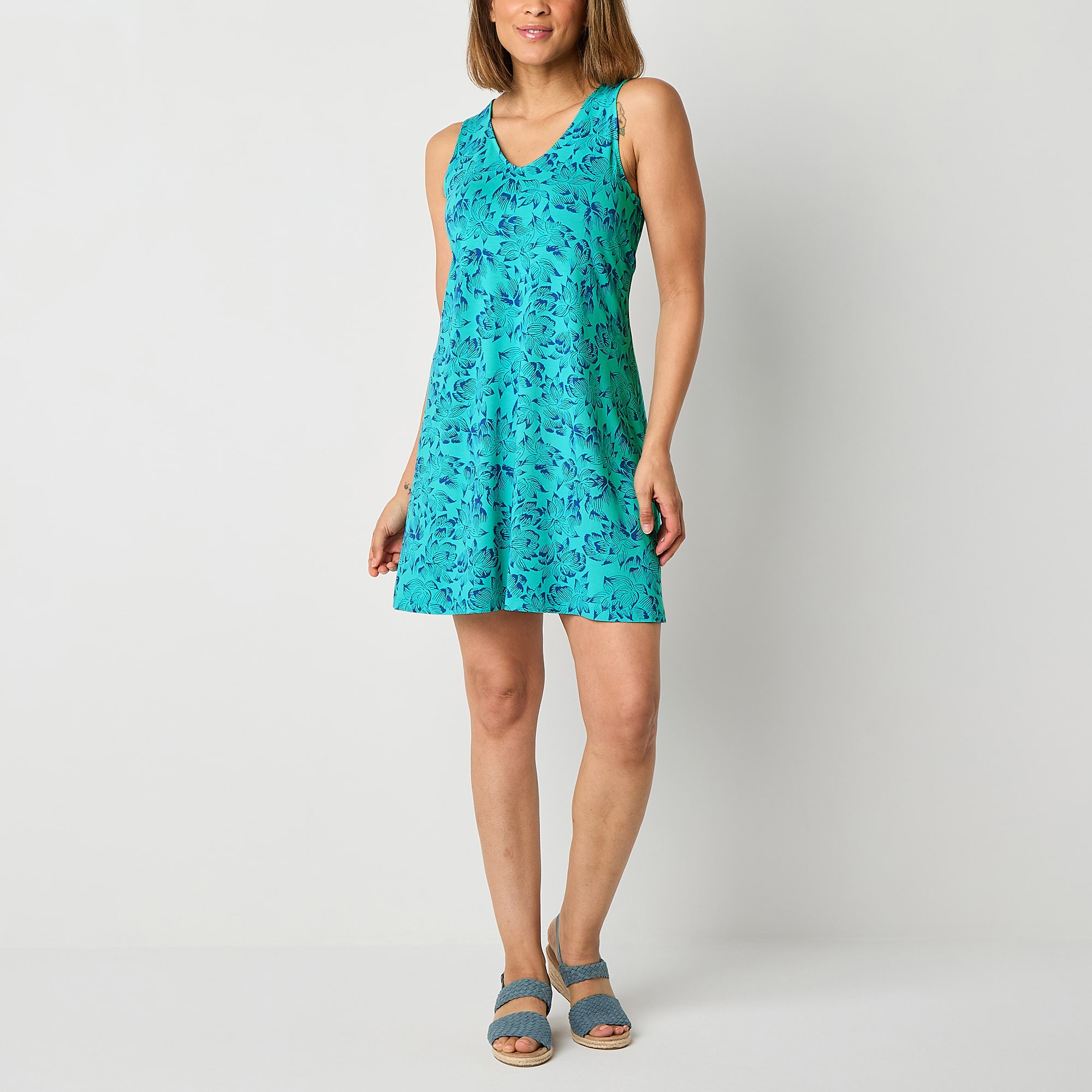 St. John's Bay Womens Sleeveless Floral Midi Swing Dresses