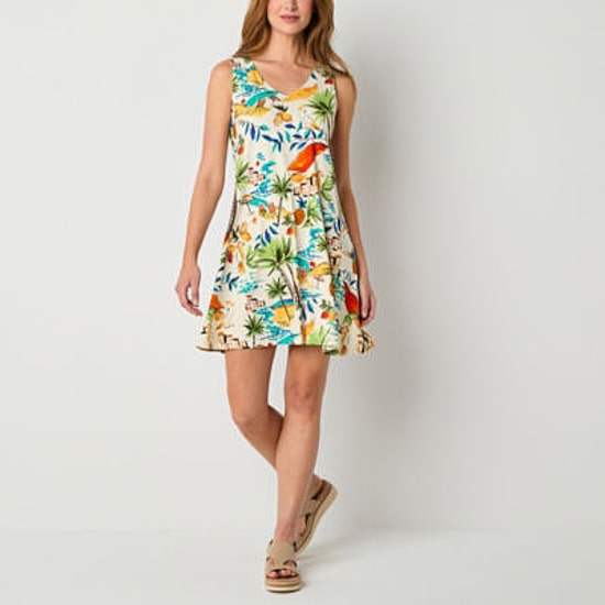 St. John's Bay Womens Sleeveless Floral Midi Swing Dresses