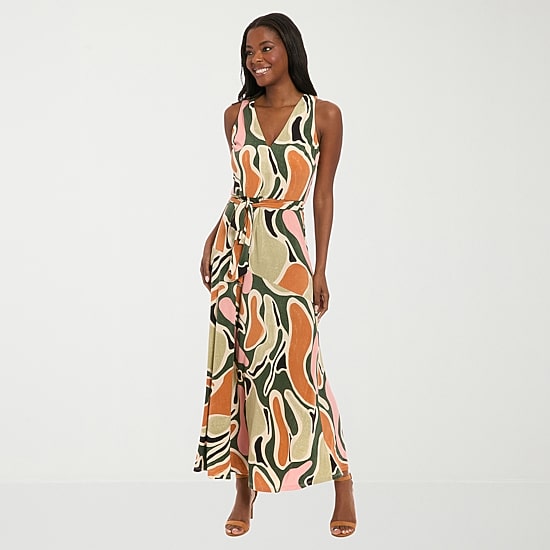 London Style Womens V Neck Sleeveless Maxi Dress