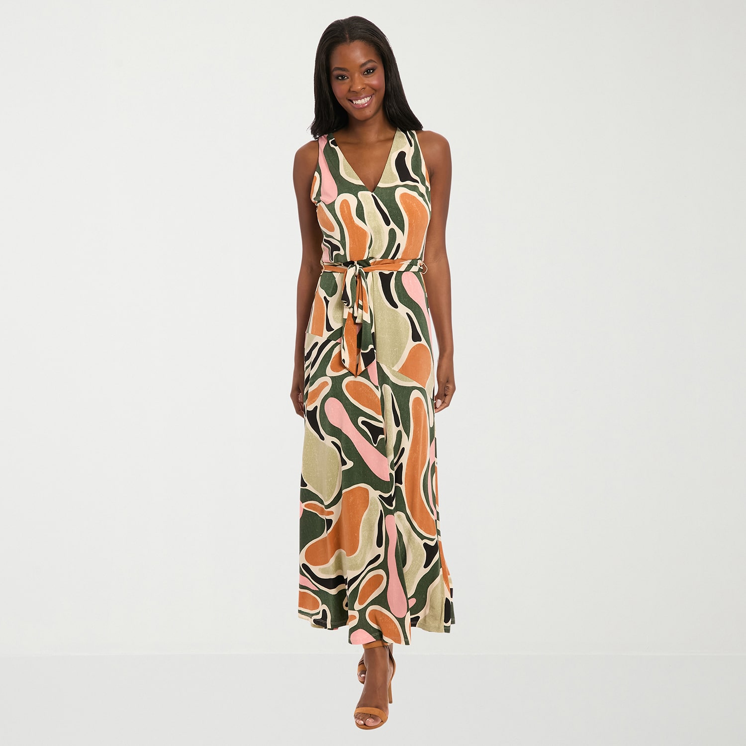 London Style Womens V Neck Sleeveless Maxi Dress