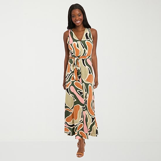 London Style Womens V Neck Sleeveless Maxi Dress