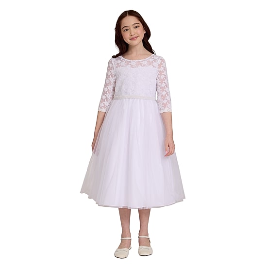 Bonnie Jean Little & Big Kid Girls Lace 3/4 Sleeve Flower Girl Fit + Flare Dress