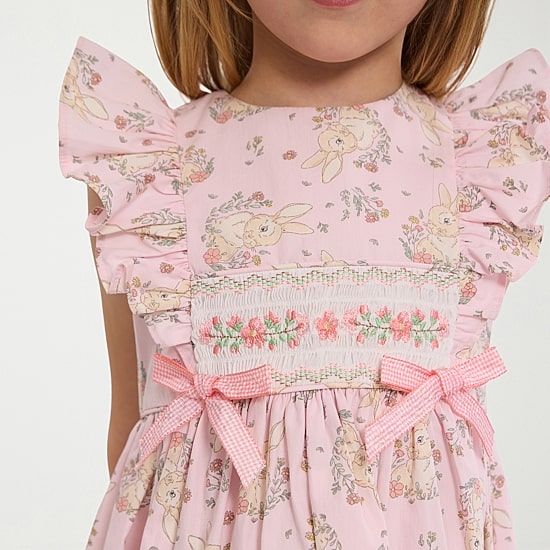 Bonnie Jean Little Girls Smocked Bunny Flutter Short Sleeve A-Line Dress