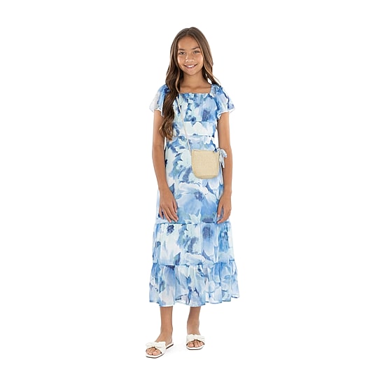 Speechless Big Kid Girls Short Sleeve Flutter Floral Maxi Dress