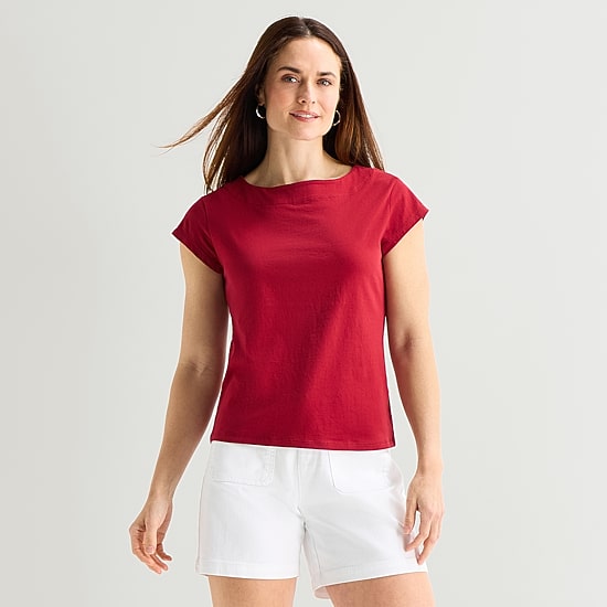 Liz Claiborne Womens Boat Neck Short Sleeve T-Shirt