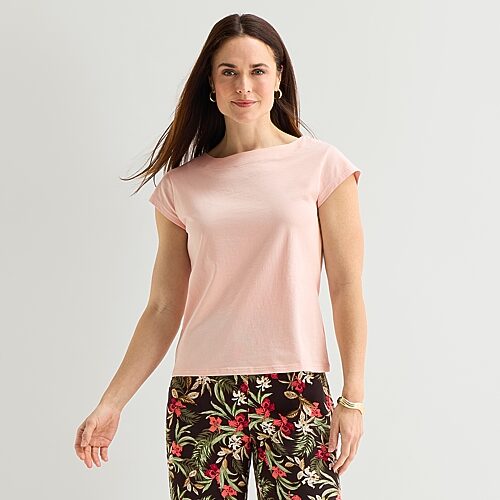 Liz Claiborne Womens Boat Neck Short Sleeve T-Shirt, Xx-large, Pink