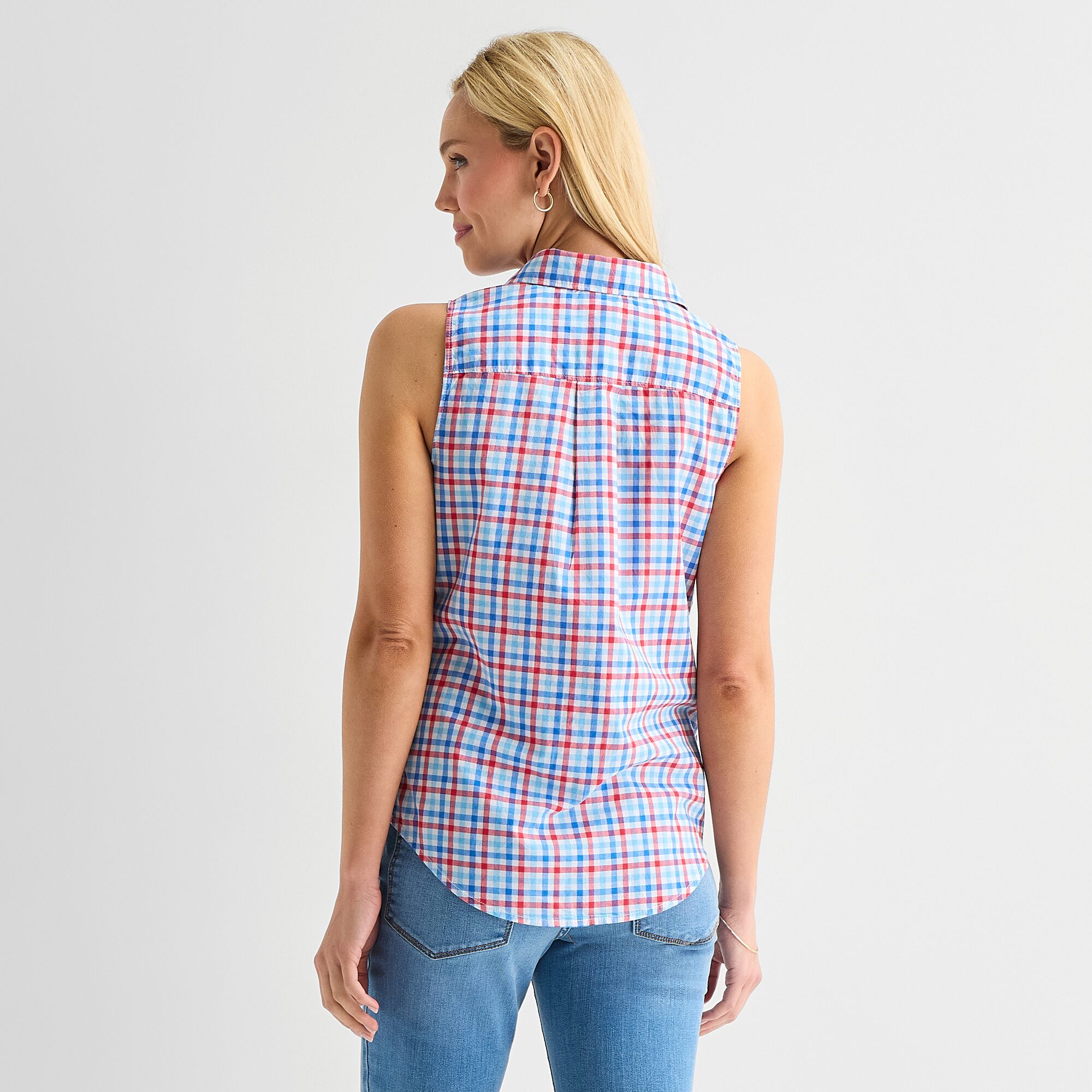 St. John's Bay Womens Sleeveless Regular Fit Button-Down Shirt
