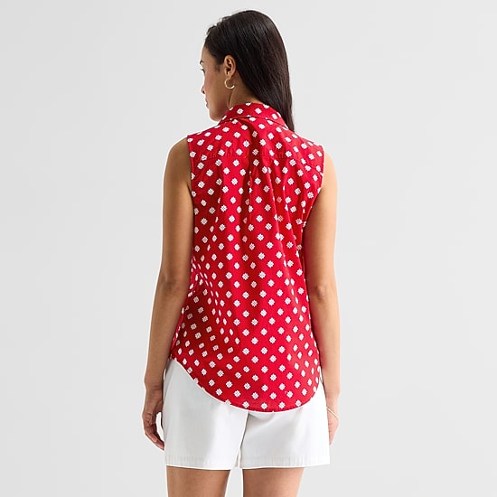 St. John's Bay Womens Sleeveless Regular Fit Button-Down Shirt