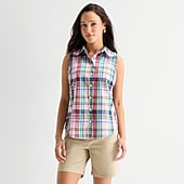 St. John's Bay Womens Sleeveless Regular Fit Button-Down Shirt