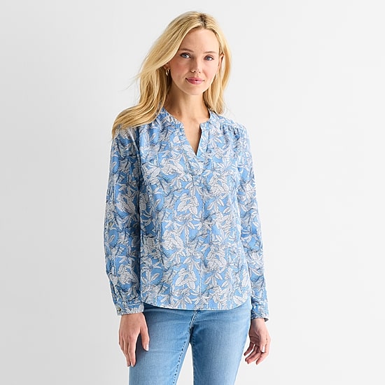 St. John's Bay Womens V Neck Long Sleeve Blouse