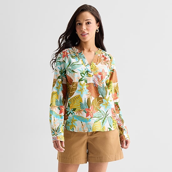St. John's Bay Womens V Neck Long Sleeve Blouse