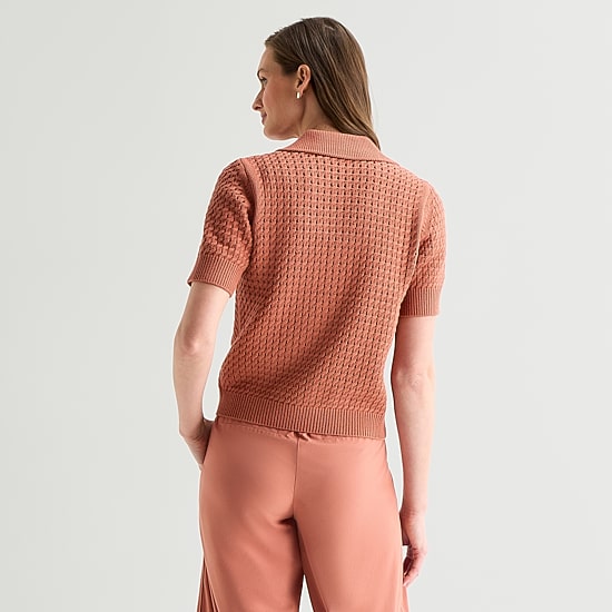 Stylus Womens Short Sleeve Polo Sweater