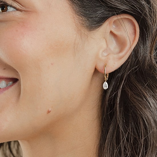 Floating Diamonds (F / Vs2) Womens 1 CT. T.W. Lab Grown White Diamond 14K Gold 23.3mm Pear Hoop Earrings