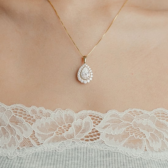 (F / Vs2) Womens 3 CT. T.W. Lab Grown White Diamond 10K Gold Pear 18 Inch Pendant Necklace
