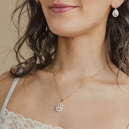 (F / Vs2) Womens 3 CT. T.W. Lab Grown White Diamond 10K Gold Pear 18 Inch Pendant Necklace